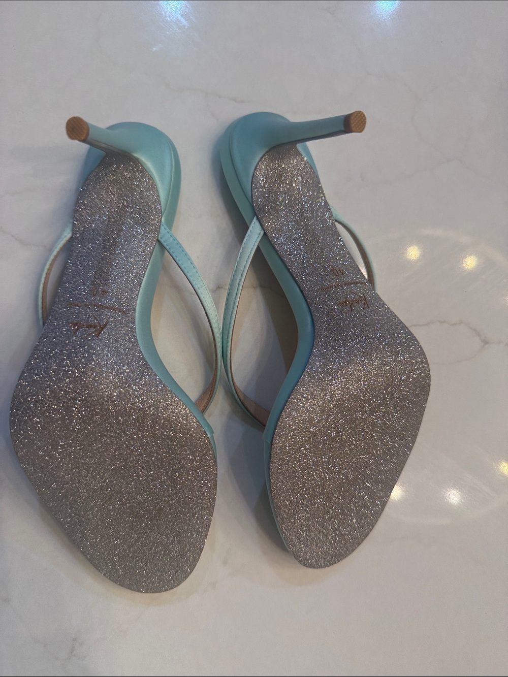 Kandee Light Blue Women's Square-Toe Thong Heels - Picture 2 of 3
